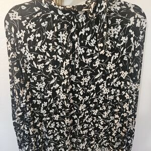Lauren Ralph Lauren Black and Cream Floral Blouse
